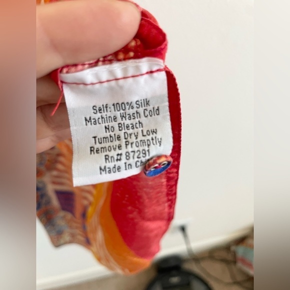 Johnny Was Red Orange Paisley abstract printed multi color silk Poncho M - Picture 9 of 9